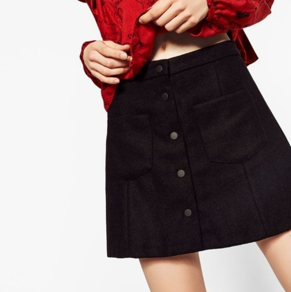 Zara Trafaluc Women's A-line Wool-blend Snap-Close 2 Pocket Miniskirt, Black, S